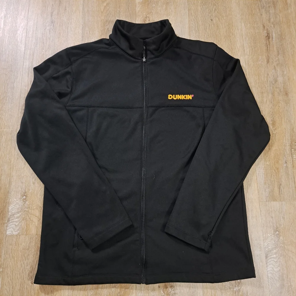 Black Soft Full-zip Dunkin' Uniform Jacket Polyester Micofleece Men's Size Large - Picture 1 of 10